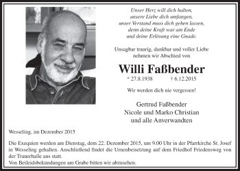 Anzeige von Willi Faßbender von  Schlossbote/Werbekurier 