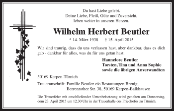 Anzeige von Wilhelm Herbert Beutler von  Werbepost 