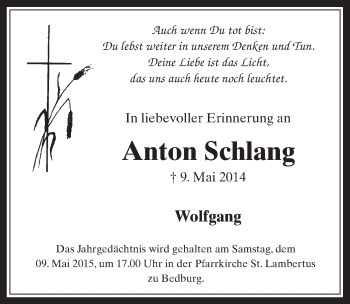 Anzeige von Anton Schlang von  Werbepost 