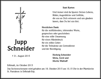 Anzeige von Jupp Schneider von Kölner Stadt-Anzeiger / Kölnische Rundschau / Express