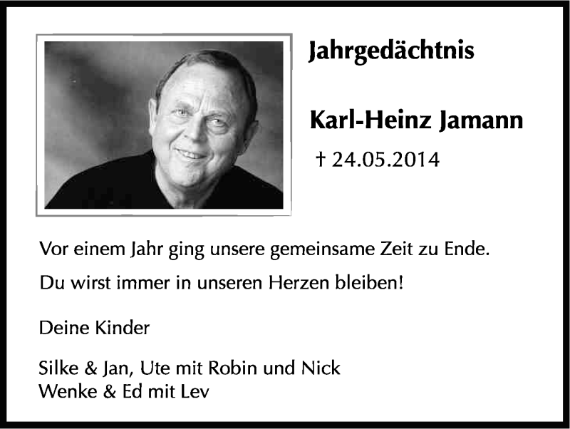  Traueranzeige für Karl-Heinz Jamann vom 23.05.2015 aus Kölner Stadt-Anzeiger / Kölnische Rundschau / Express