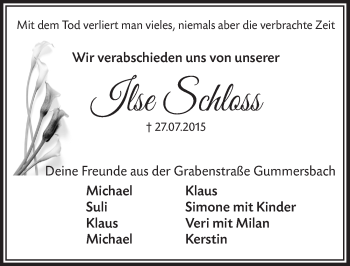 Anzeige von Ilse Schloss von  Anzeigen Echo 