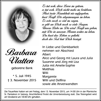 Anzeige von Barbara Vlatten von  Blickpunkt Euskirchen 