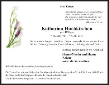 Anzeige von Katharina Hochkirchen von  Wochenende 