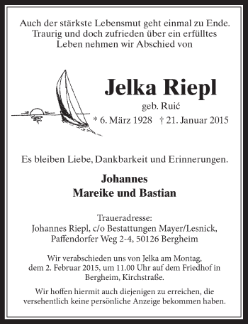 Anzeige von Jelka Riepl von  Werbepost 