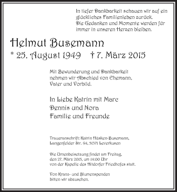 Anzeige von Helmut Busemann von  Lokale Informationen 