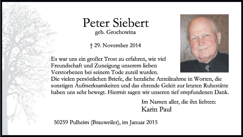  Traueranzeige für Peter Siebert vom 24.01.2015 aus Kölner Stadt-Anzeiger / Kölnische Rundschau / Express