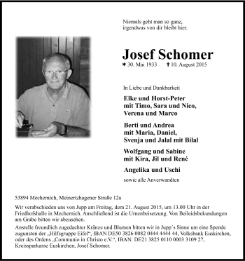 Anzeige von Josef Schomer von Kölner Stadt-Anzeiger / Kölnische Rundschau / Express