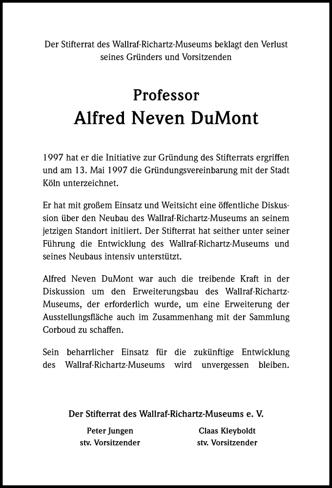  Traueranzeige für Alfred Neven DuMont vom 06.06.2015 aus Kölner Stadt-Anzeiger / Kölnische Rundschau / Express