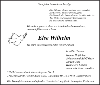 Anzeige von Else Wilhelm von  Anzeigen Echo 