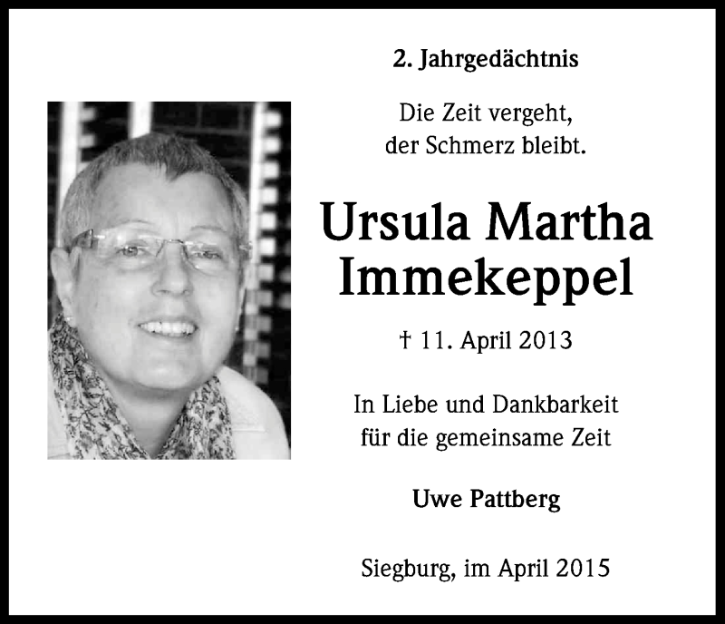  Traueranzeige für Ursula Martha Immekeppel vom 11.04.2015 aus Kölner Stadt-Anzeiger / Kölnische Rundschau / Express