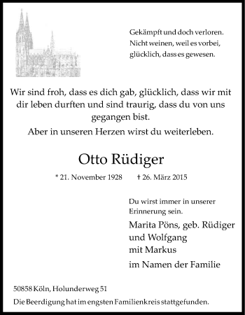 Anzeige von Otto Rüdiger von Kölner Stadt-Anzeiger / Kölnische Rundschau / Express