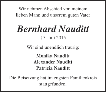 Anzeige von Bernhard Nauditt von  Kölner Wochenspiegel 