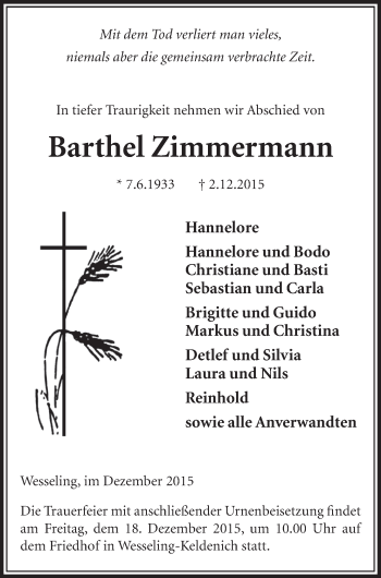 Anzeige von Barthel Zimmermann von  Schlossbote/Werbekurier 