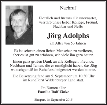Anzeige von Jörg Adolphs von  Anzeigen Echo 