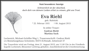 Anzeige von Eva Riehl von  Werbepost 