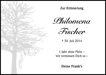Anzeige von Philomena Fischer von Kölner Stadt-Anzeiger / Kölnische Rundschau / Express