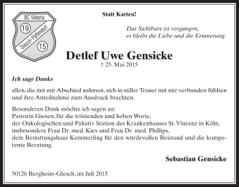 Anzeige von Detlef Uwe Gensicke von  Werbepost 