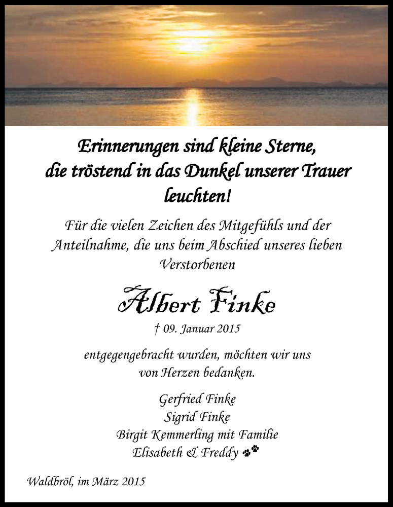  Traueranzeige für Albert Finke vom 05.03.2015 aus Kölner Stadt-Anzeiger / Kölnische Rundschau / Express