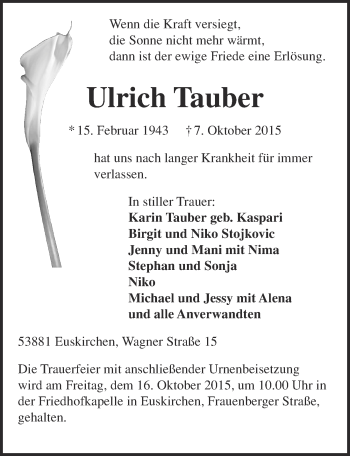 Anzeige von Ulrich Tauber von  Blickpunkt Euskirchen 