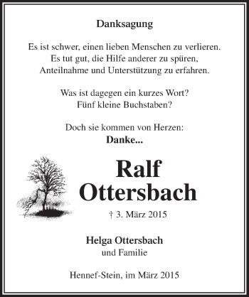 Anzeige von Ralf Ottersbach von  Extra Blatt 