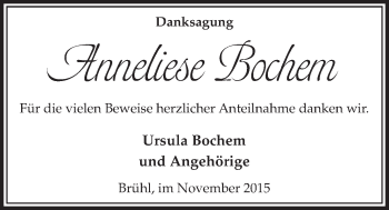 Anzeige von Anneliese Bochem von  Schlossbote/Werbekurier 