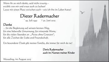 Anzeige von Dieter Radermacher von  Schlossbote/Werbekurier 