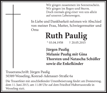 Anzeige von Ruth Paulig von  Schlossbote/Werbekurier 