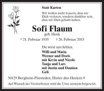 Anzeige von Sofi Flaum von  Werbepost 