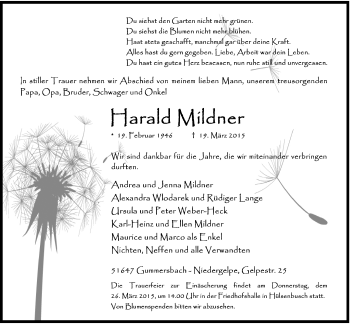 Anzeige von Harald Mildner von  Anzeigen Echo 