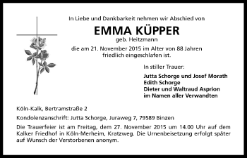 Anzeige von Emma Küpper von Kölner Stadt-Anzeiger / Kölnische Rundschau / Express