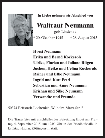 Anzeige von Waltraut Neumann von  Werbepost 