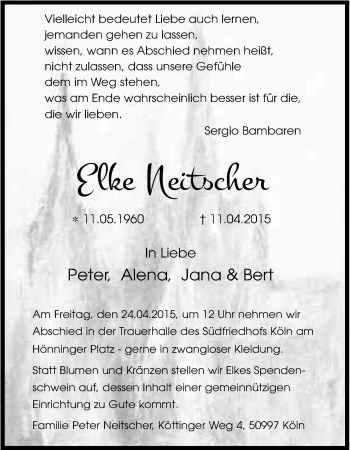 Anzeige von Elke Neitscher von Kölner Stadt-Anzeiger / Kölnische Rundschau / Express