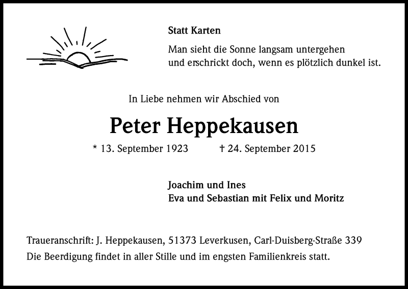  Traueranzeige für Peter Heppekausen vom 10.10.2015 aus Kölner Stadt-Anzeiger / Kölnische Rundschau / Express