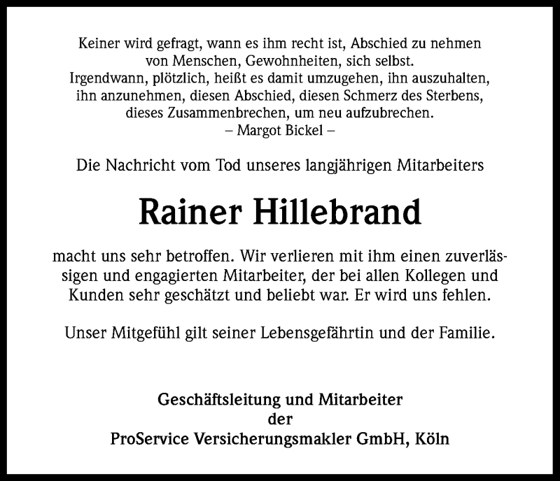  Traueranzeige für Rainer Hillebrand vom 06.06.2015 aus Kölner Stadt-Anzeiger / Kölnische Rundschau / Express