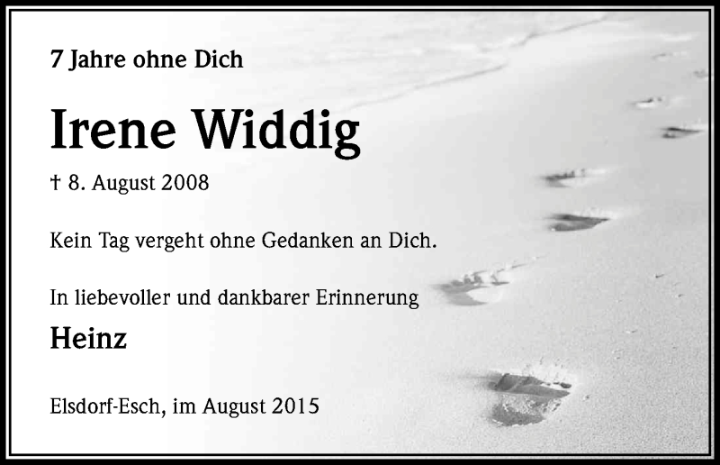  Traueranzeige für Irene Widdig vom 08.08.2015 aus Kölner Stadt-Anzeiger / Kölnische Rundschau / Express