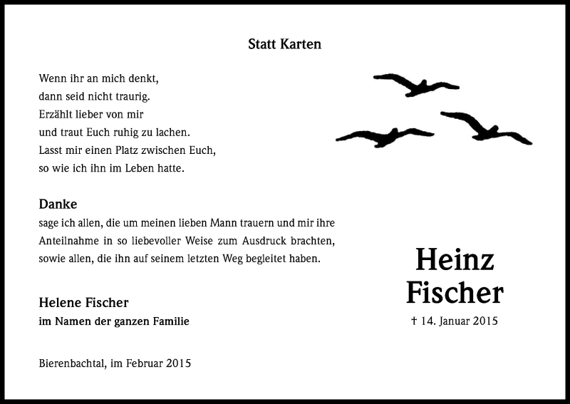  Traueranzeige für Heinz Fischer vom 21.02.2015 aus Kölner Stadt-Anzeiger / Kölnische Rundschau / Express