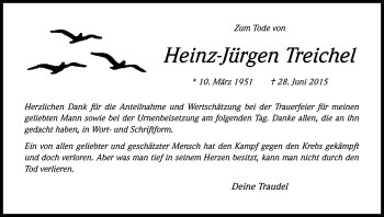 Anzeige von Heinz-Jürgen Treichel von Kölner Stadt-Anzeiger / Kölnische Rundschau / Express