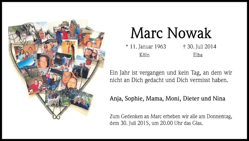  Traueranzeige für Marc Nowak vom 29.07.2015 aus Kölner Stadt-Anzeiger / Kölnische Rundschau / Express