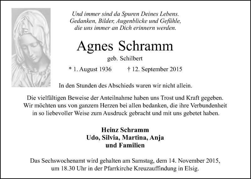  Traueranzeige für Agnes Schramm vom 08.11.2015 aus  Blickpunkt Euskirchen 