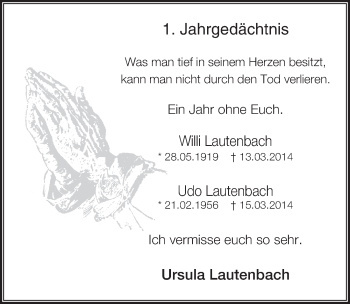 Anzeige von Willi und Udo Lauterbach von  Kölner Wochenspiegel 