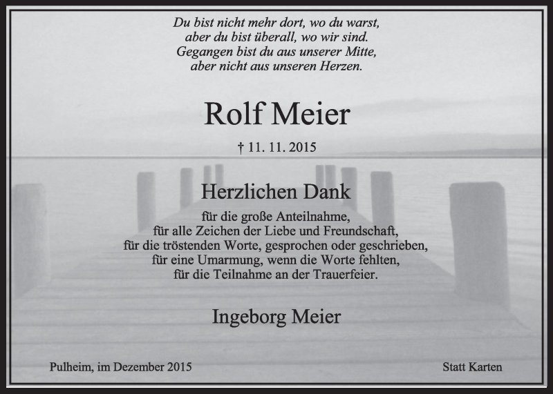  Traueranzeige für Rolf Meier vom 12.12.2015 aus  Sonntags-Post 