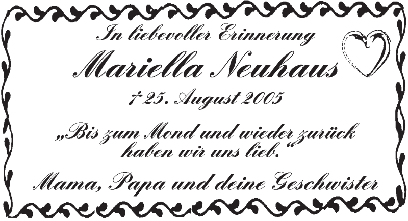  Traueranzeige für Mariella Neuhaus vom 19.08.2015 aus  Werbepost 