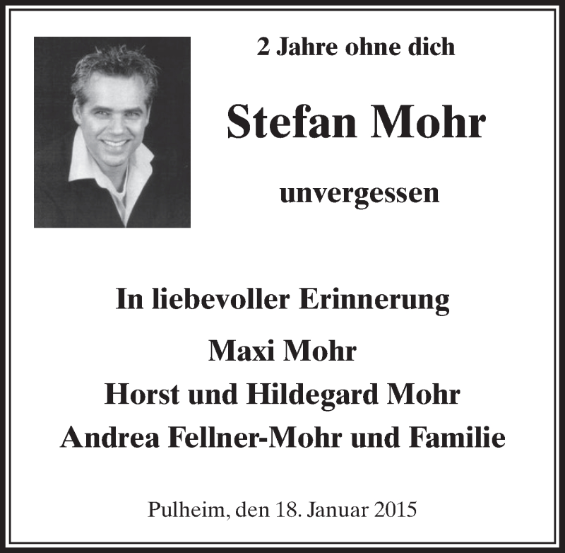  Traueranzeige für Stefan Mohr vom 17.01.2015 aus  Sonntags-Post 