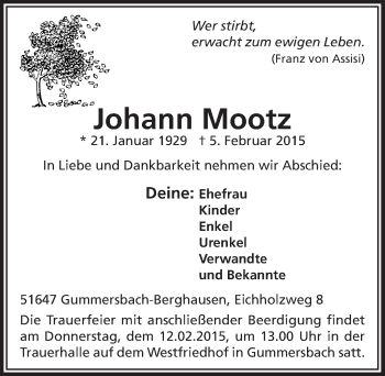 Anzeige von Johann Mootz von  Anzeigen Echo 