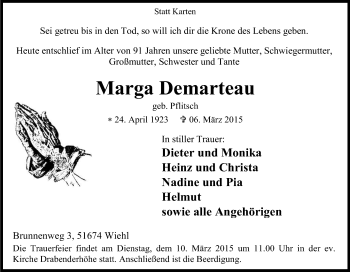 Anzeige von Marga Demarteau von Kölner Stadt-Anzeiger / Kölnische Rundschau / Express