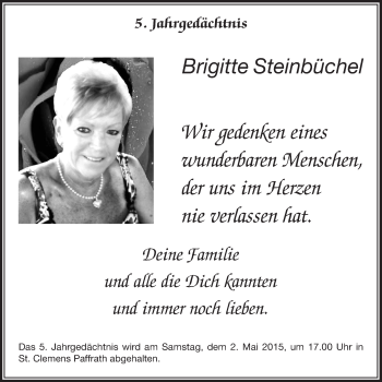 Anzeige von Brigitte Steinbüchel von  Bergisches Sonntagsblatt 