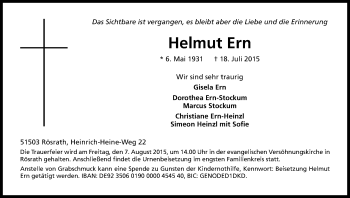 Anzeige von Helmut Ern von Kölner Stadt-Anzeiger / Kölnische Rundschau / Express