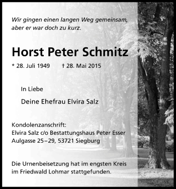 Anzeige von Horst Peter Schmitz von Kölner Stadt-Anzeiger / Kölnische Rundschau / Express