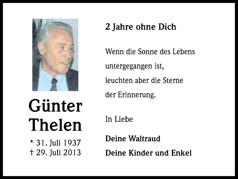  Traueranzeige für Günter Thelen vom 29.07.2015 aus Kölner Stadt-Anzeiger / Kölnische Rundschau / Express